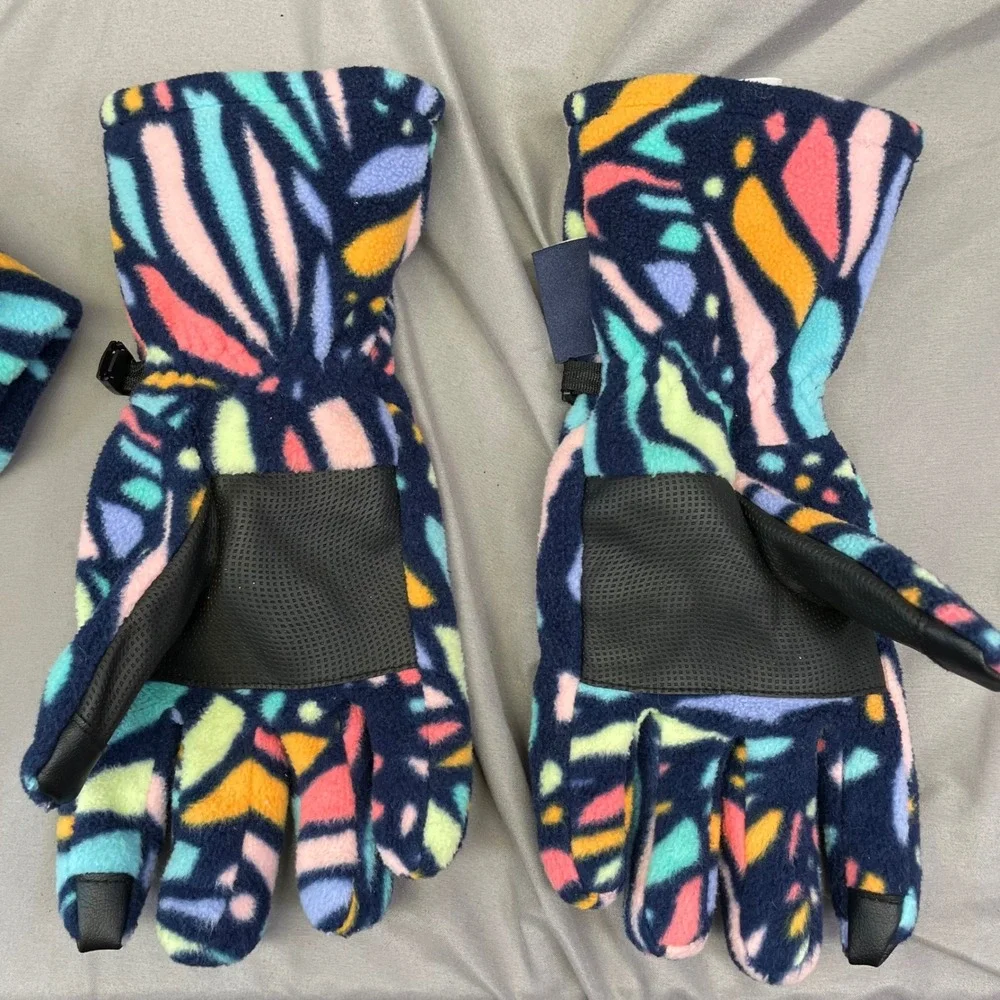 Lands End Kids Fleece Hat and Gloves Set Multi-Color Abstract Print Blue Large‎